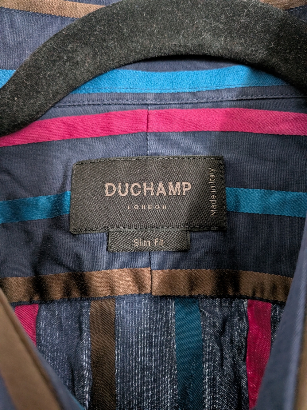 Duchamp Navy Jacket with Teal, Magenta & Brown Stripes - 100% Cotton